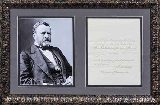 1871 President Ulysses S. Grant Signed Document Granting Warrant Pardon With Photo In 23x15 Framed Display (JSA)